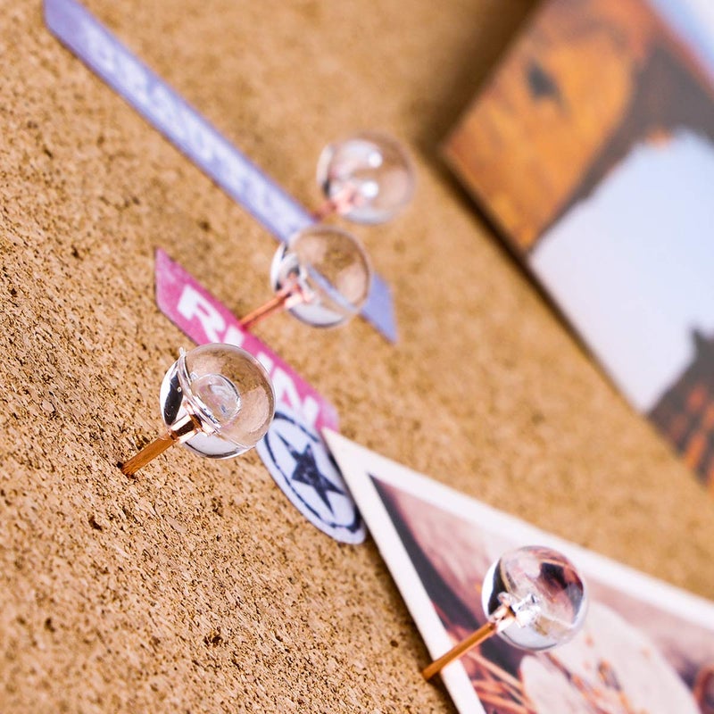 Yalis Push Pins 1/3 Inch Rose Gold Map Tacks 100-Count Large Size Pins Rose Gold Steel Point and Transparent Plastic Round Head (Rose Gold) - Image 4